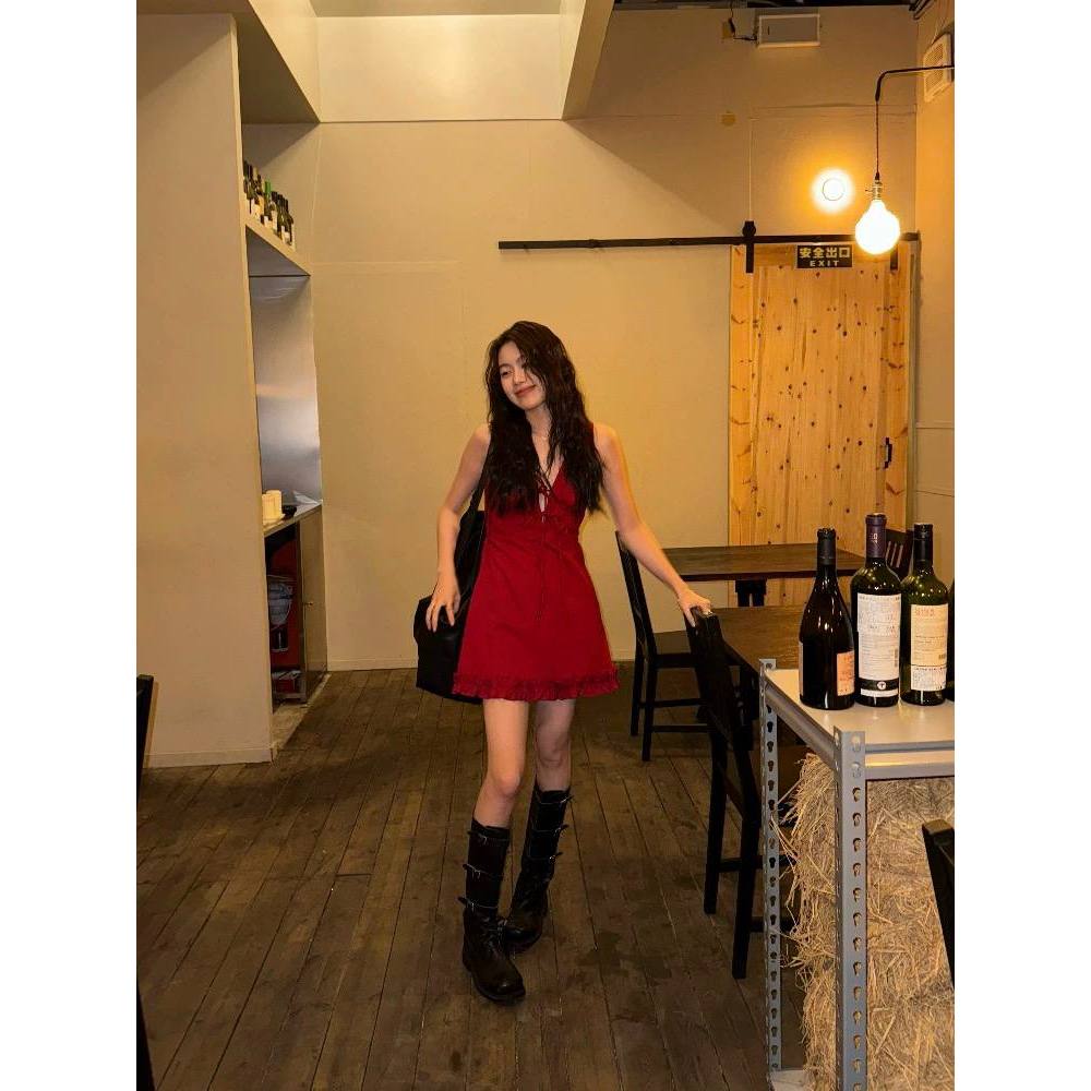 𝗘𝗼𝗻 - Đầm Linen cổ V thắt nơ viền bèo