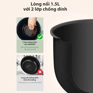 (BH 1 năm) Nồi điện đa năng dung tích 1.5L Samono SW-DG01P phủ 2 lớp chống dính, công suất 600W, kèm xửng hấp inox