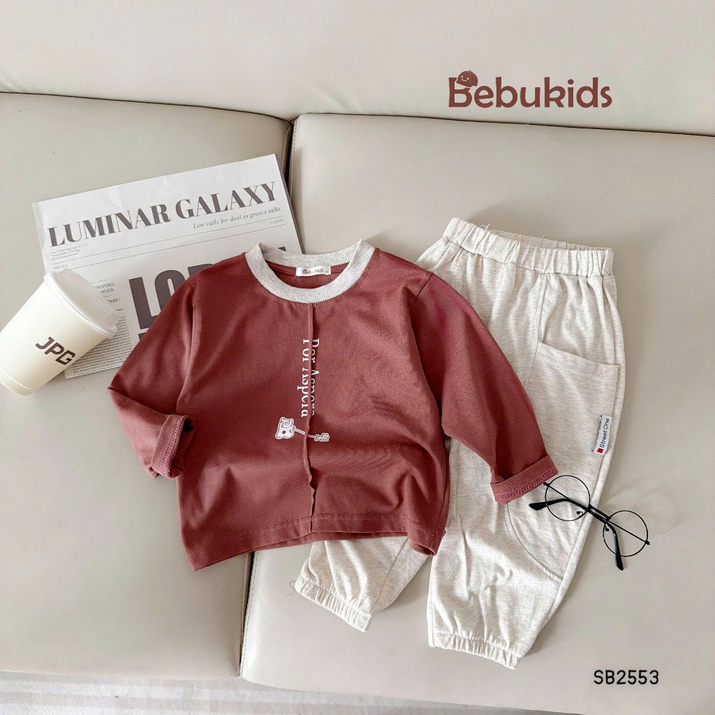 Set bộ dài tay in chữ life is better Bebukids chất liệu cotton 2 chiều, Set quần áo bé trai phong cách Hàn Quốc