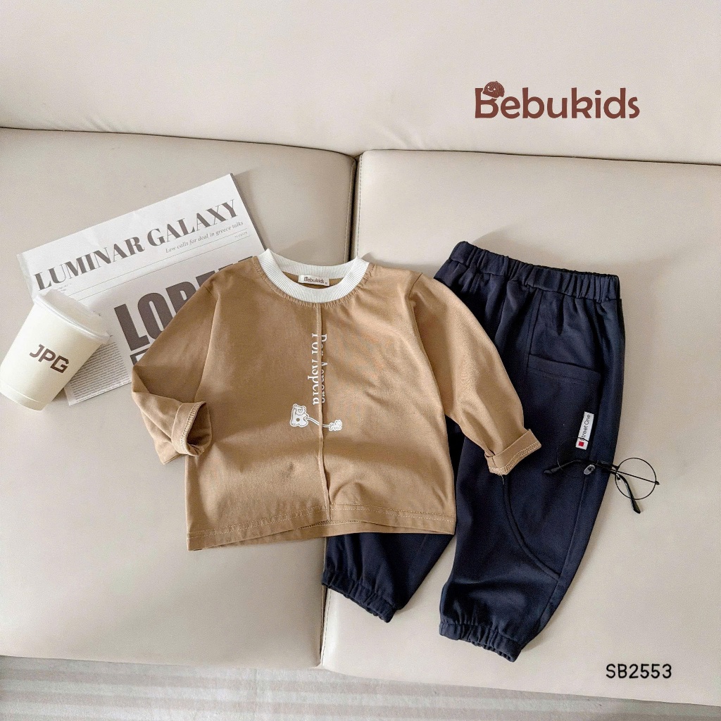 Set bộ dài tay in chữ life is better Bebukids chất liệu cotton 2 chiều, Set quần áo bé trai phong cách Hàn Quốc