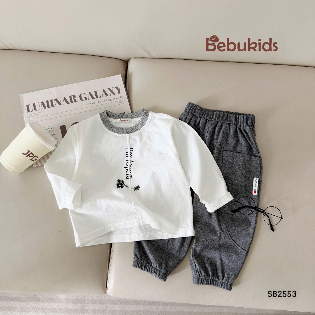 Set bộ dài tay in chữ life is better Bebukids chất liệu cotton 2 chiều, Set quần áo bé trai phong cách Hàn Quốc