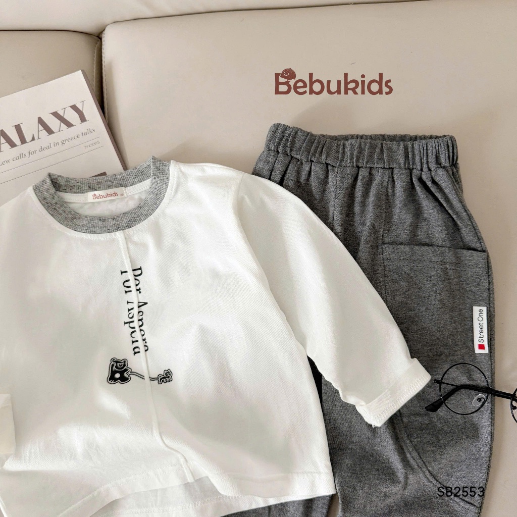 Set bộ dài tay in chữ life is better Bebukids chất liệu cotton 2 chiều, Set quần áo bé trai phong cách Hàn Quốc