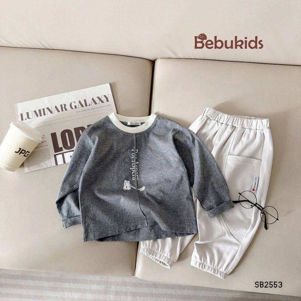 Set bộ dài tay in chữ life is better Bebukids chất liệu cotton 2 chiều, Set quần áo bé trai phong cách Hàn Quốc