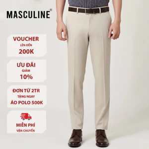 Quần kaki nam không ly MASCULINE K500 – Regular Fit trung niên, Cotton mát, Co giãn thoải mái