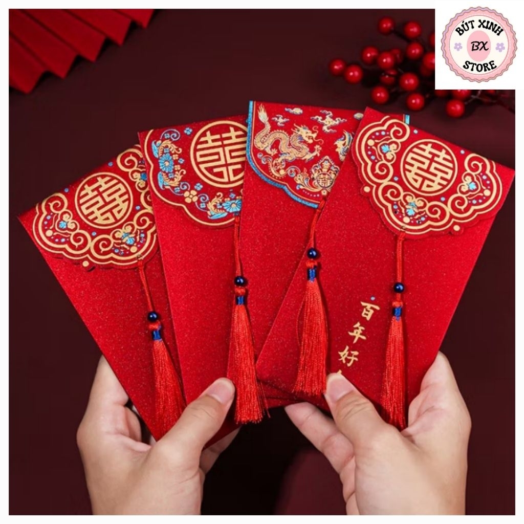 Combo 10 Bao Lì Xì Đỏ May Mắn cho dịp lễ, tết, đám cưới, đám hỏi, lì xì bê tráp