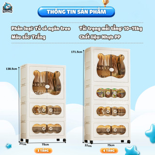Tủ Nhựa Đa Năng Cho Bé Có Ngăn Treo, Tủ Quần Áo Trẻ Em Gấp Gọn Lắp Ráp Dễ Dàng, Có Bánh Xe Di Chuyển Tiện Lợi HC19