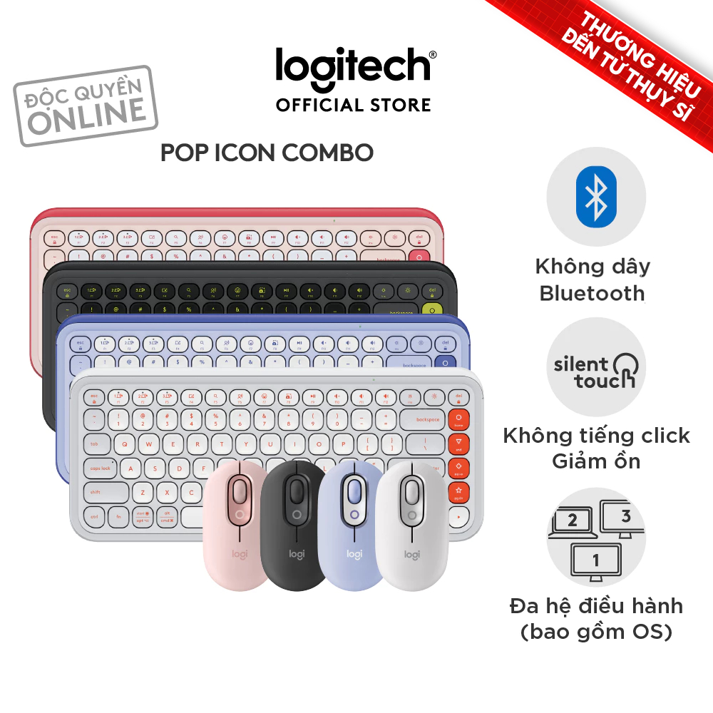Combo Chuột & Bàn Phím Bluetooth Logitech POP ICON COMBO - Gõ yên tĩnh, phím lập trình, Easy-Switch | BigBuy360 - bigbuy360.vn