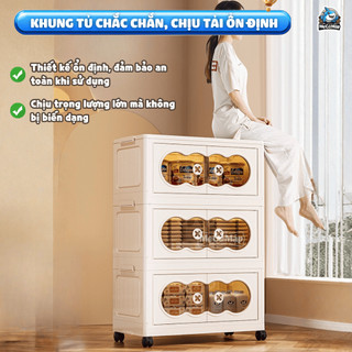 Tủ Nhựa Đa Năng Cho Bé Có Ngăn Treo, Tủ Quần Áo Trẻ Em Gấp Gọn Lắp Ráp Dễ Dàng, Có Bánh Xe Di Chuyển Tiện Lợi HC19