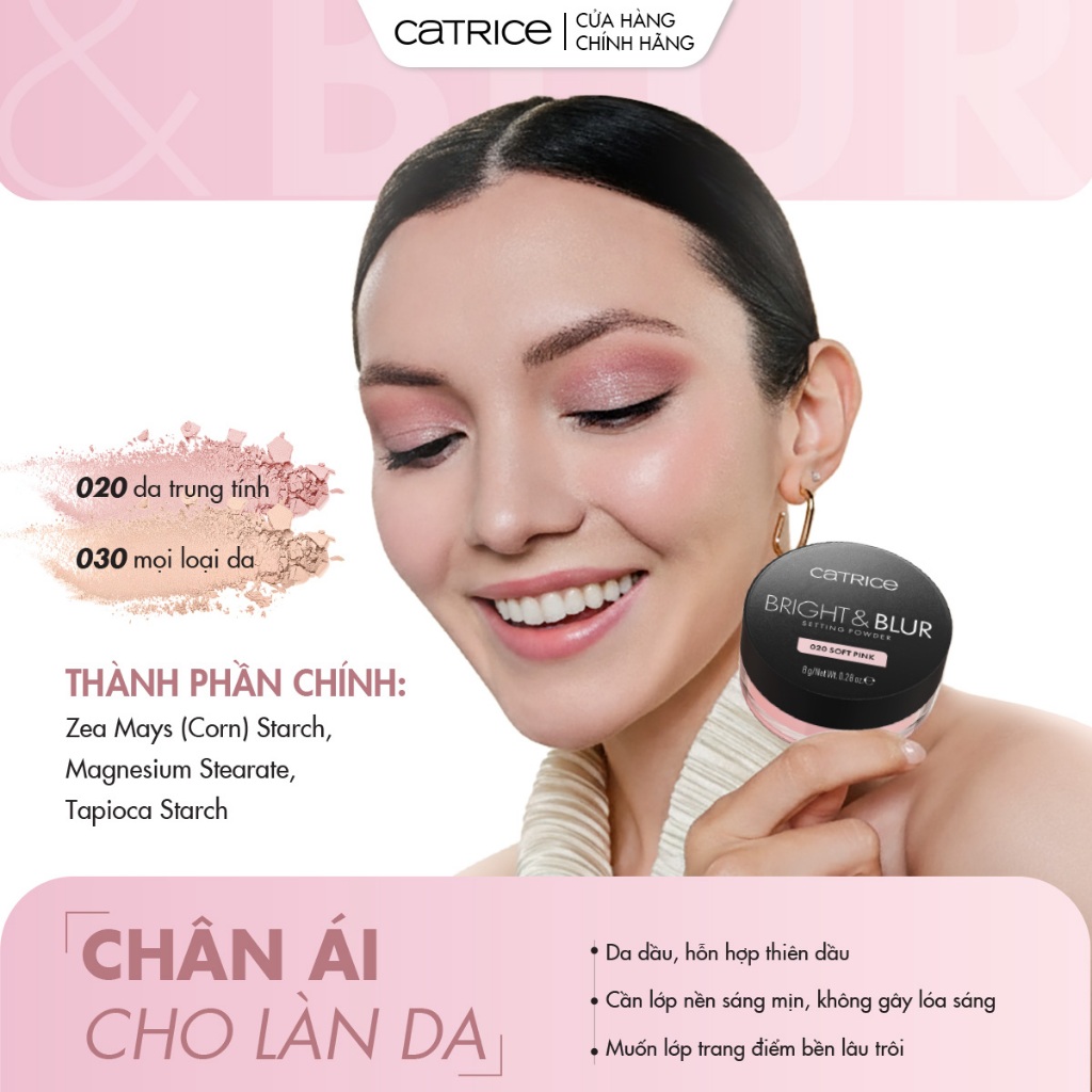 Phấn phủ mỏng nhẹ căng bóng nâng tone Catrice Bright & Blur Setting Powder 8g