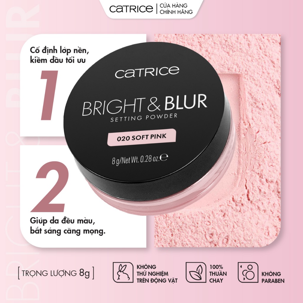 Phấn phủ mỏng nhẹ căng bóng nâng tone Catrice Bright & Blur Setting Powder 8g