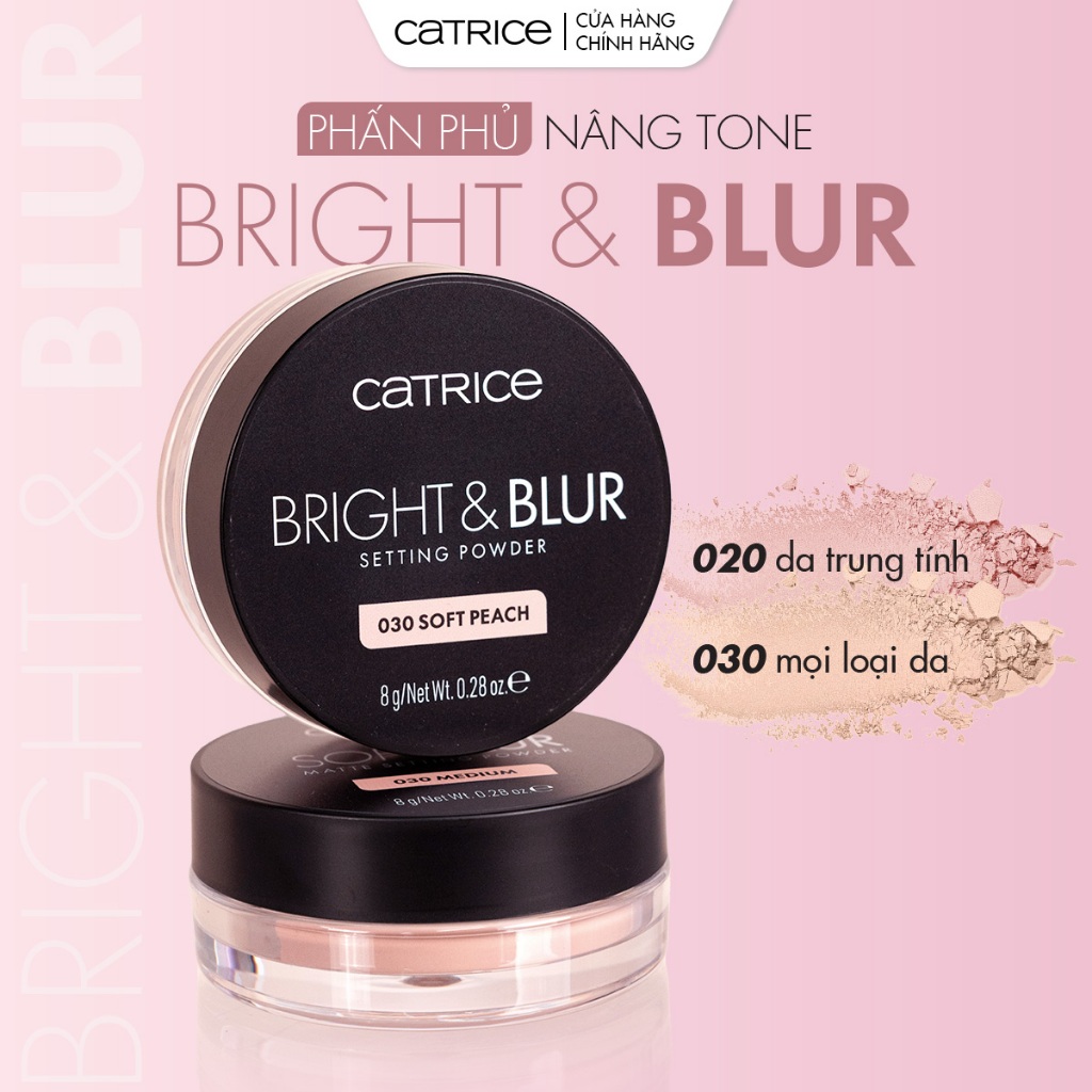 Phấn phủ mỏng nhẹ căng bóng nâng tone Catrice Bright & Blur Setting Powder 8g