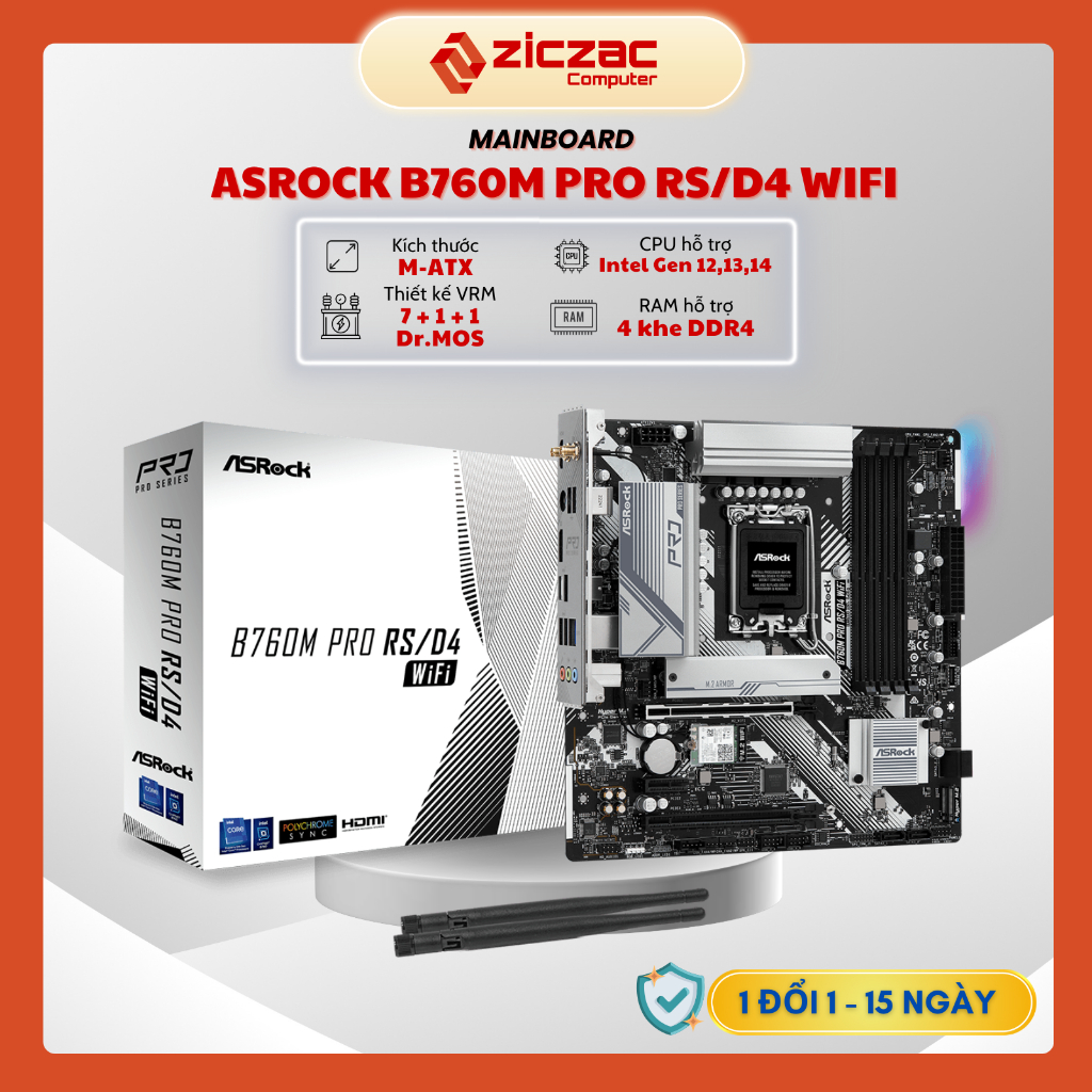 Mainboard ASRock B760M Pro RS D4 & D5 Wifi + Bluetooth sync led ARGB ...