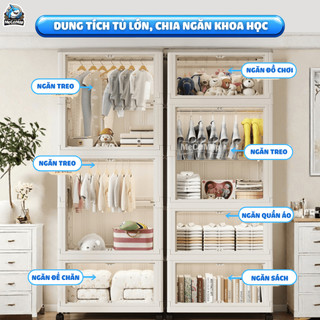 Tủ Nhựa Đựng Đồ Cho Bé Có Ngăn Treo, Tủ Quần Áo Gấp Gọn Tiện Lợi, Bánh Xe 360 Độ, Cánh Cửa Nam Châm - HC17
