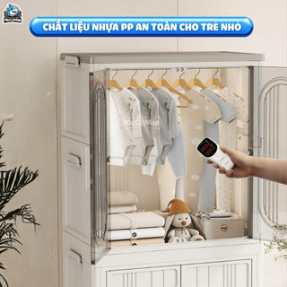 Tủ Nhựa Đựng Đồ Cho Bé Có Ngăn Treo, Tủ Quần Áo Gấp Gọn Tiện Lợi, Bánh Xe 360 Độ, Cánh Cửa Nam Châm - HC17