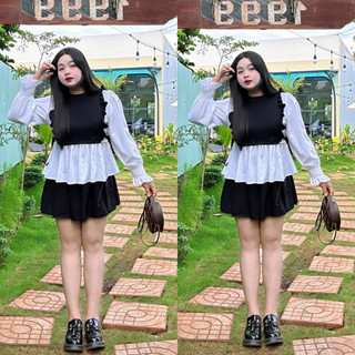Áo sơ mi bigsize kiểu áo phối gile tay áo dài phồng bo chun viền bèo dáng babydoll dễ thương SM40