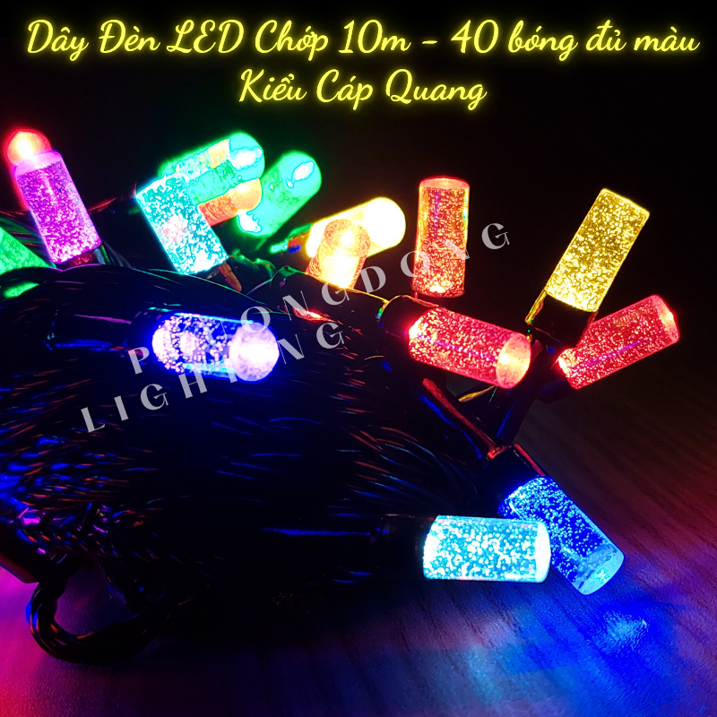Dây Đèn LED Chớp nháy 10m - 40 Bóng Kiểu Cáp Quang Có IC chỉnh chế độ chớp Có Phích cắm nối dài Chống nước