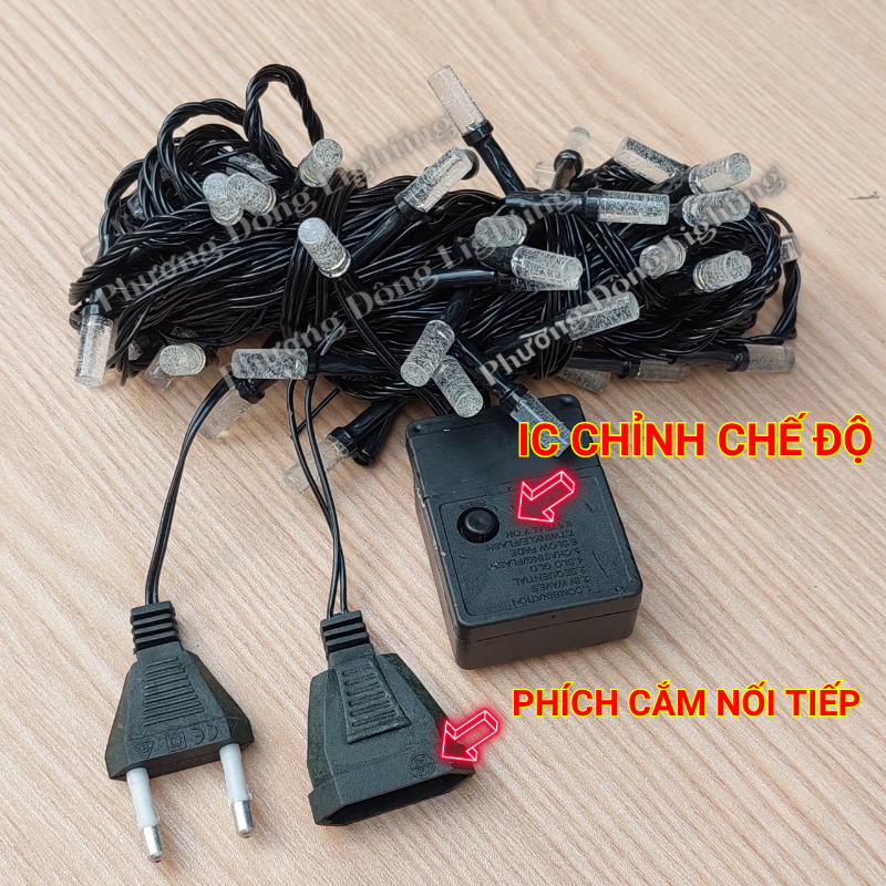 Dây Đèn LED Chớp nháy 10m - 40 Bóng Kiểu Cáp Quang Có IC chỉnh chế độ chớp Có Phích cắm nối dài Chống nước