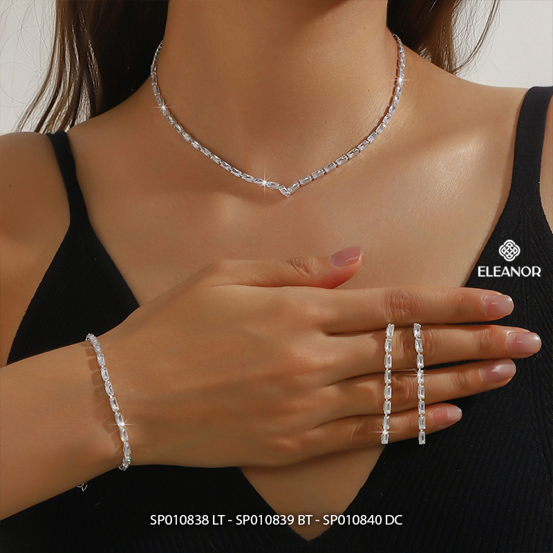 Dây chuyền bông tai lắc tay nữ Eleanor Accessories bộ trang sức đính đá phụ kiện trang sức 10838