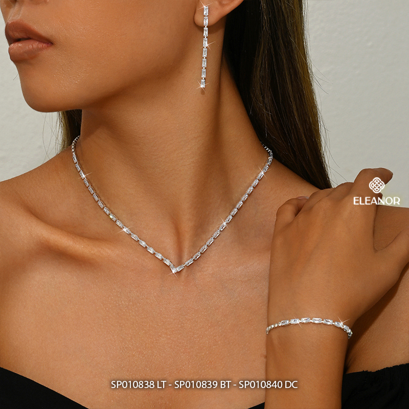 Dây chuyền bông tai lắc tay nữ Eleanor Accessories bộ trang sức đính đá phụ kiện trang sức 10838