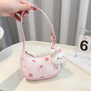 Túi xách mini cho bé gái kẹp nách - cầm tay in hình hoạt hình cute size 14 tặng kèm gấu - TXN021