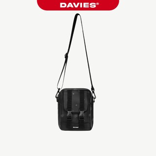 Túi đeo chéo da họa tiết monogram DAVIES màu đen logo su đựng Ipad Mini strap pocket | D-B56