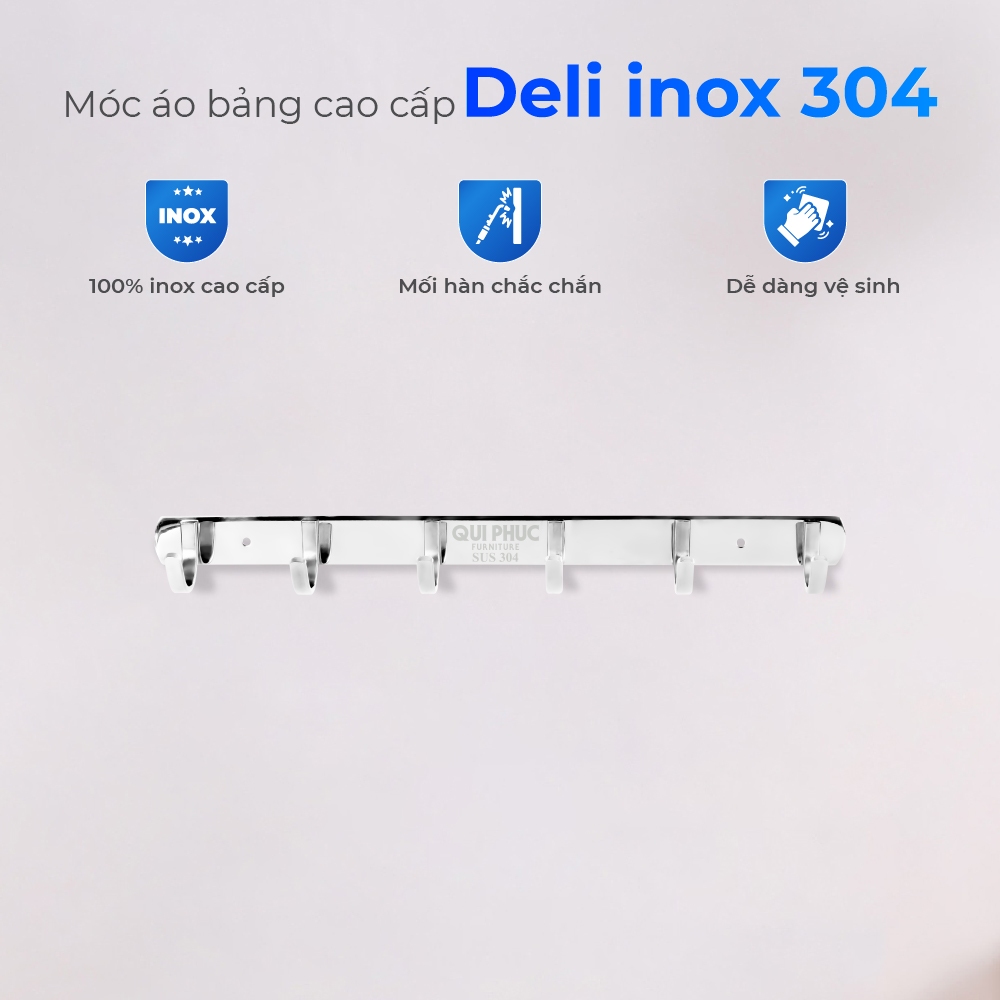 Móc treo quần áo gắn tường QUI PHÚC, inox 201/304 không gỉ, sáng bóng, đa dạng kích thước, tiện