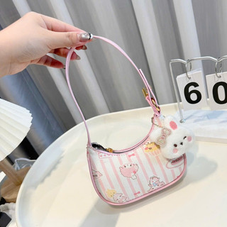 Túi xách mini cho bé gái kẹp nách - cầm tay in hình hoạt hình cute size 14 tặng kèm gấu - TXN021