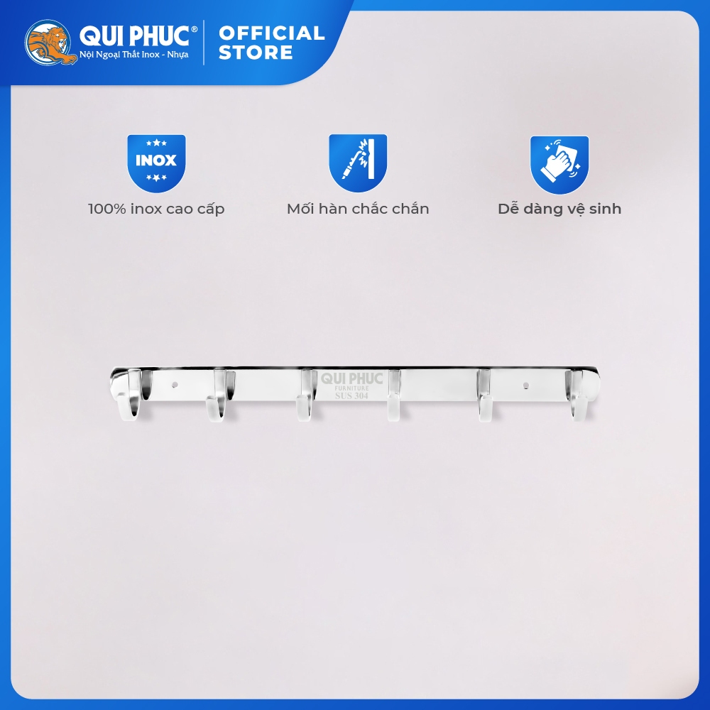 Móc treo quần áo gắn tường QUI PHÚC, inox 201/304 không gỉ, sáng bóng, đa dạng kích thước, tiện