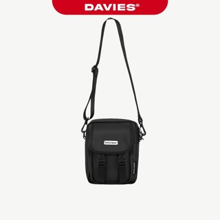 Túi đeo chéo da trơn logo inox DAVIES màu đen kháng nước dây bản to đựng Ipad mini Classy Pocket| D-B55