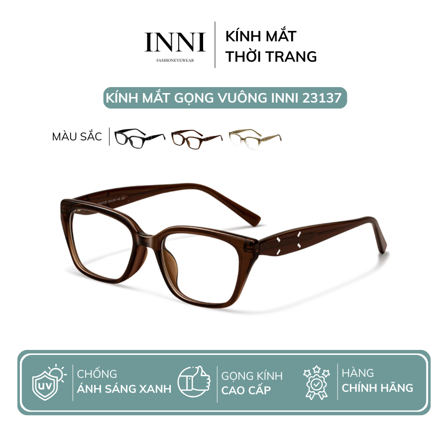 Kính Mắt Gọng Vuông Nữ INNI Gọng Kính Vân Gỗ Thời Trang, Kính Chống Ánh Sáng Xanh Thời Trang - 23137