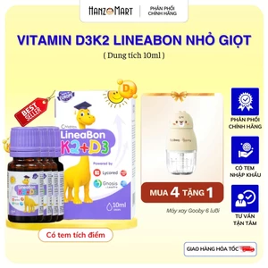 Combo 4 lọ LineaBon D3K2 Vitamin D3K2 tinh khiết hỗ trợ hấp thu canxi dạng nhỏ giọt tiện lợi 10ml - tặng máy xay ăn dặm