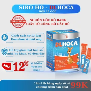 Siro Ho DLHOCA – Siro thảo dược hỗ Trợ giảm ho, dịu họng, long đờm – Dành cho cả gia đình (Hộp 15 gói, 10ml/gói)