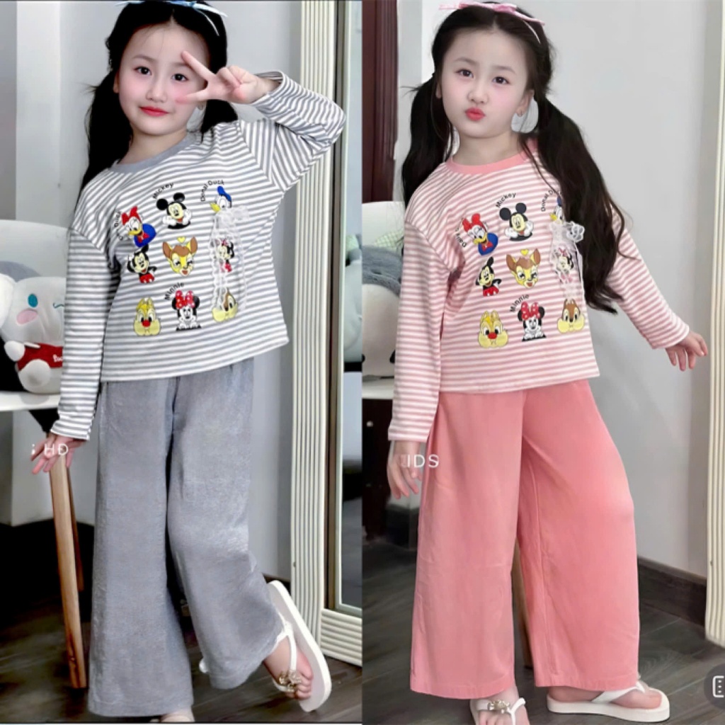 14-45kg.Quần áo thu đông dài tay cho bé gái in hình hoặt hình chất vải tăm lạnh mềm mịn co giãn thoải mái.M52
