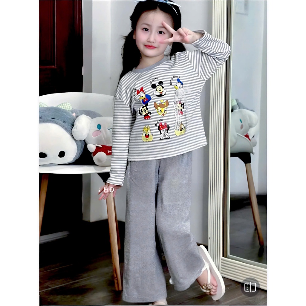 14-45kg.Quần áo thu đông dài tay cho bé gái in hình hoặt hình chất vải tăm lạnh mềm mịn co giãn thoải mái.M52