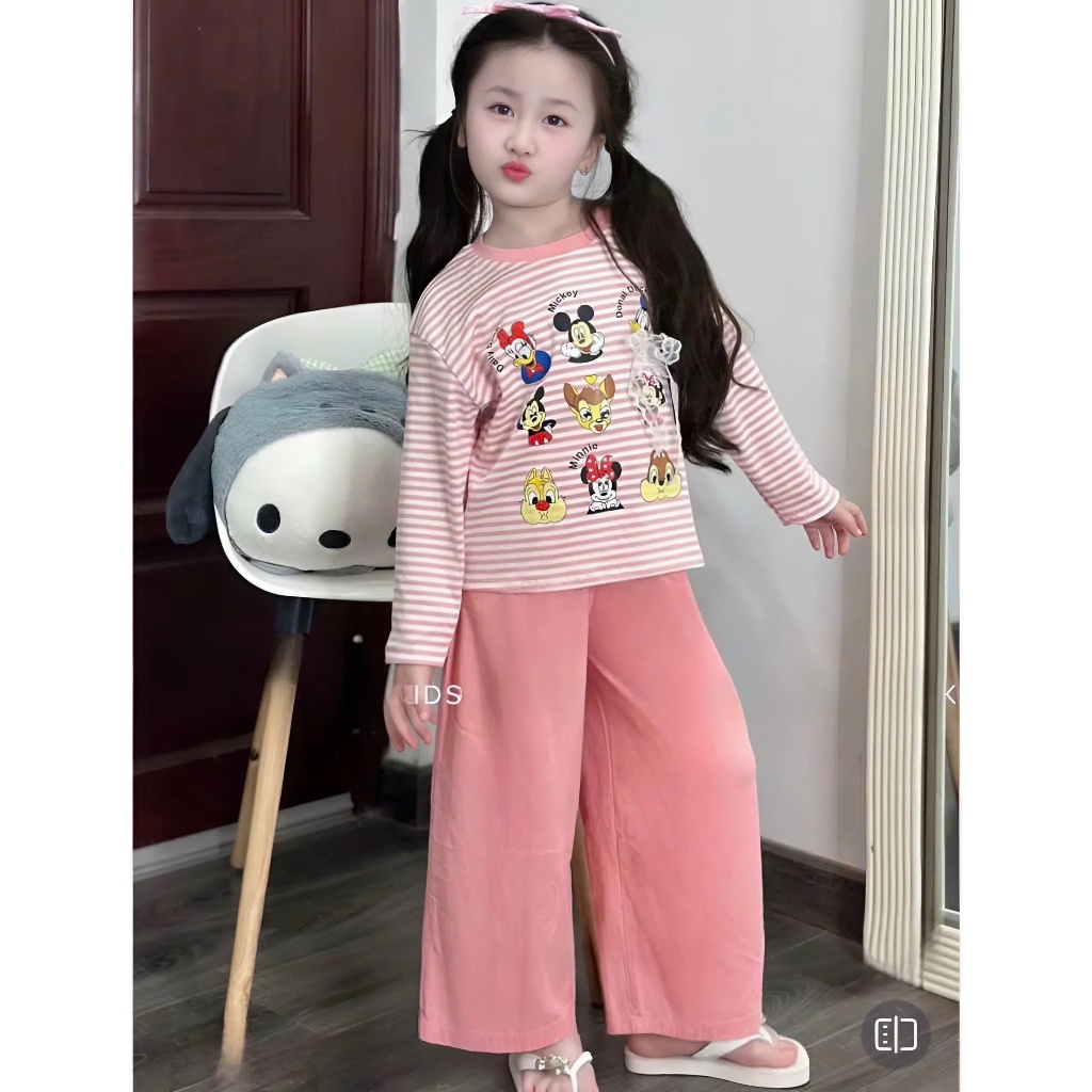 14-45kg.Quần áo thu đông dài tay cho bé gái in hình hoặt hình chất vải tăm lạnh mềm mịn co giãn thoải mái.M52