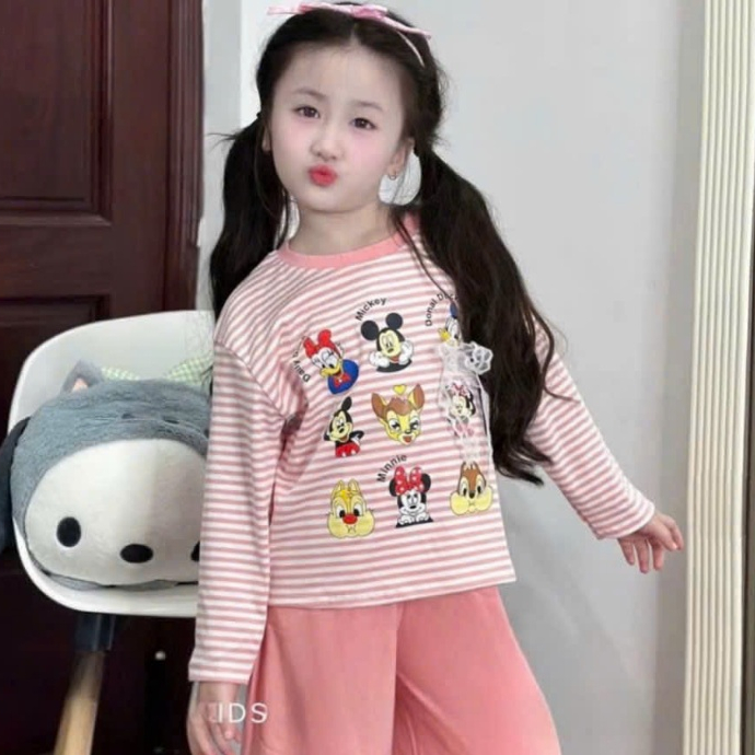 14-45kg.Quần áo thu đông dài tay cho bé gái in hình hoặt hình chất vải tăm lạnh mềm mịn co giãn thoải mái.M52
