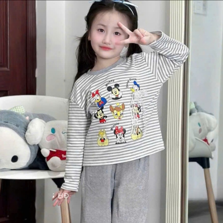 14-45kg.Quần áo thu đông dài tay cho bé gái in hình hoặt hình chất vải tăm lạnh mềm mịn co giãn thoải mái.M52