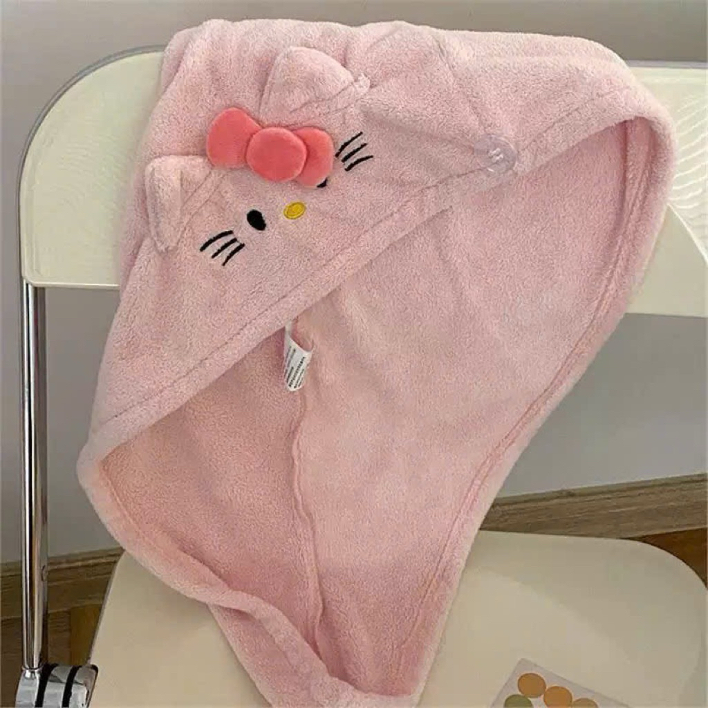 Khăn ủ tóc, khăn tắm hello kitty thấm hút tốt mềm mịn khăn quấn tóc