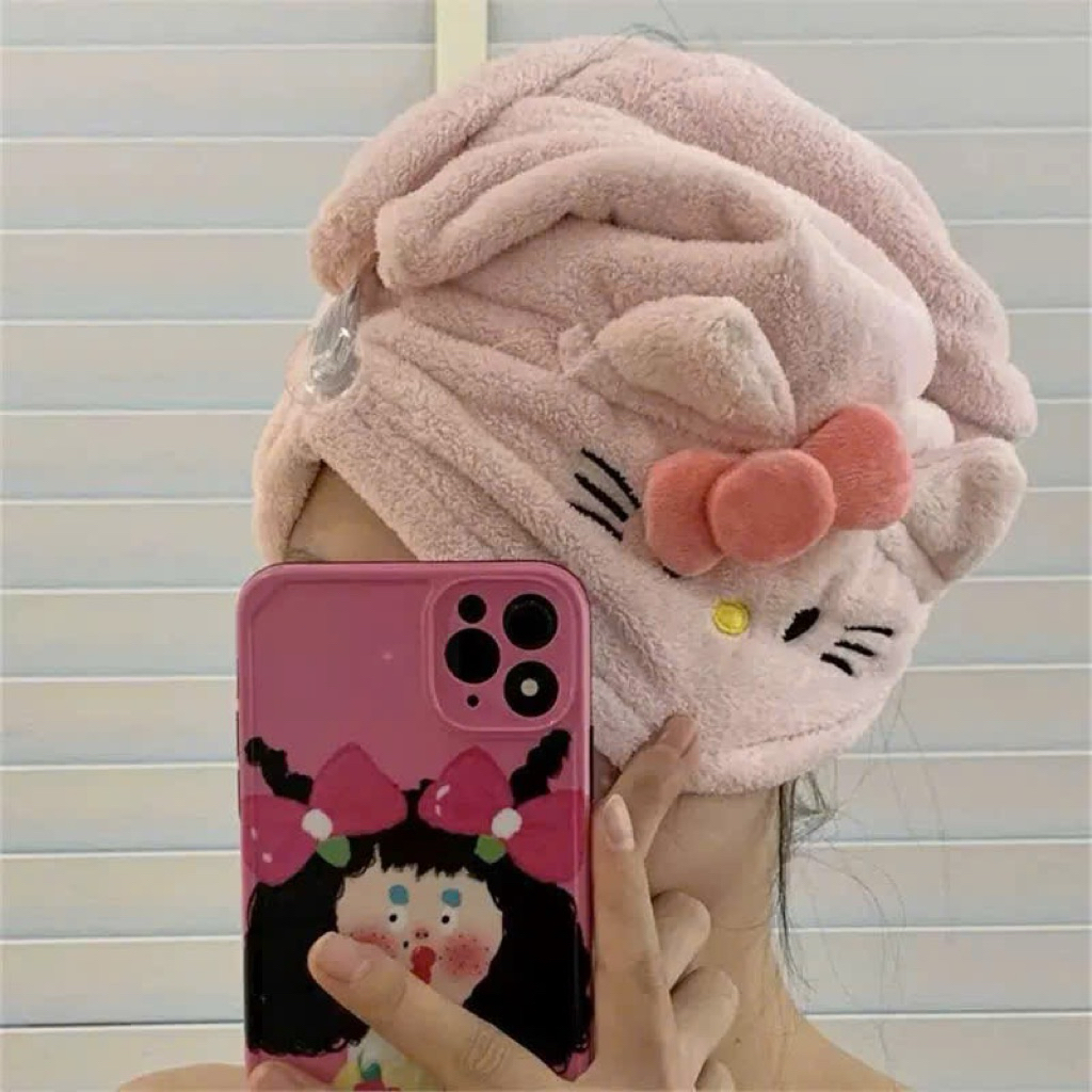 Khăn ủ tóc, khăn tắm hello kitty thấm hút tốt mềm mịn khăn quấn tóc
