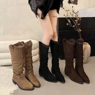 Bốt đùi da lộn 5 phân cổ đục lỗ mũi nhọn hàng cao cấp loại 1