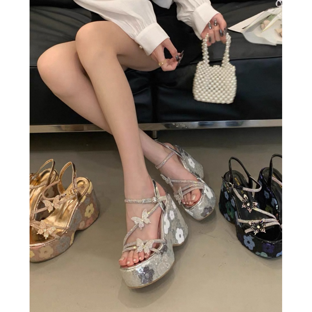 Dép cao gót kim sa lấp lánh 12-13cm