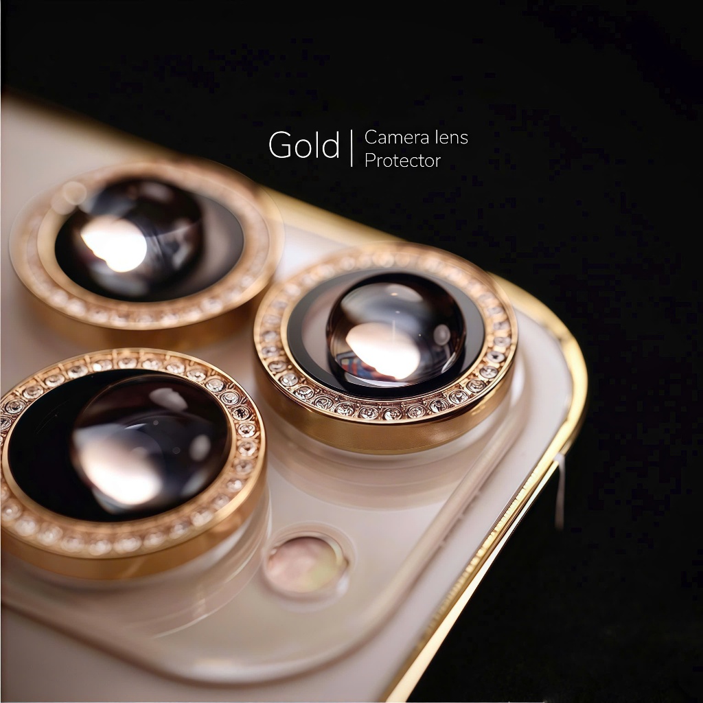 Kính Cường Lực Bảo Vệ Camera Đính Đá URR Diamond Crystal Cho iPhone 17 16 15 14 Pro Max Plus Chống Nước Chống Xước