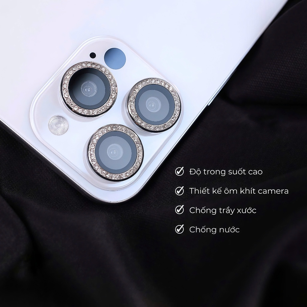 Kính Cường Lực Bảo Vệ Camera Đính Đá URR Diamond Crystal Cho iPhone 17 16 15 14 Pro Max Plus Chống Nước Chống Xước