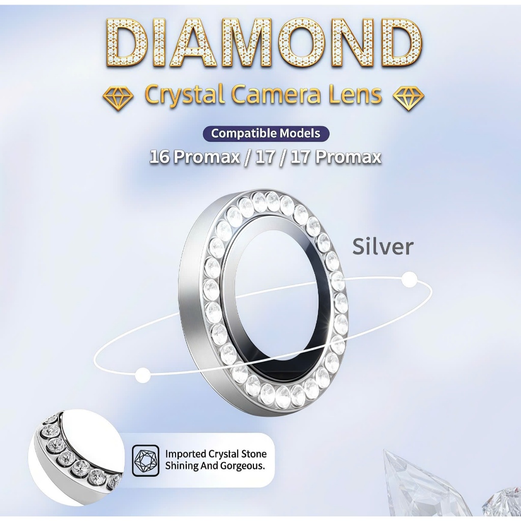 Kính Cường Lực Bảo Vệ Camera Đính Đá URR Diamond Crystal Cho iPhone 17 16 15 14 Pro Max Plus Chống Nước Chống Xước