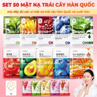 Mặt Nạ Dưỡng Da Trái Cây Cao Cấp Xuất Hàn SET 50 Miếng Dưỡng Ẩm Trắng Da, Cung Cấp Vitamin Cho Làn Da Căng Mướt Trẻ Hoá