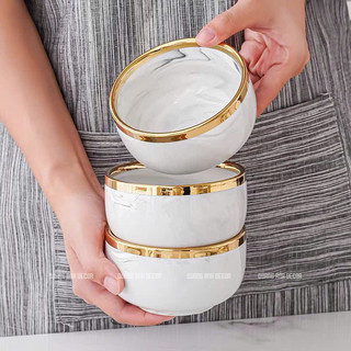 [Bán Lẻ] Bộ bát đĩa sứ cao cấp Vân Đá Viền Vàng phong cách Bắc Âu,HOME DECOR, QUÀ TẶNG GỐM SỨ LUXURY