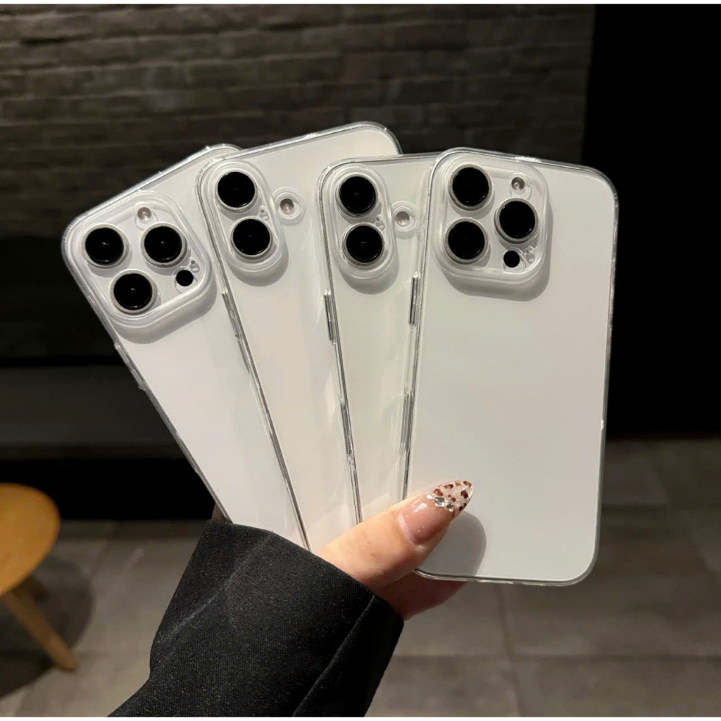 Ốp siêu mỏng UltraThin trong suốt dẻo mềm phím bạc có gờ bảo vệ camera dành cho iphone 17 16 15 14 13 12 pro max air