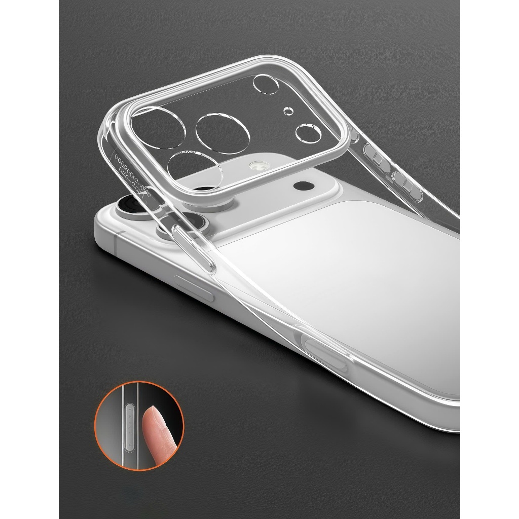 Ốp siêu mỏng UltraThin trong suốt dẻo mềm phím bạc có gờ bảo vệ camera dành cho iphone 17 16 15 14 13 12 pro max air