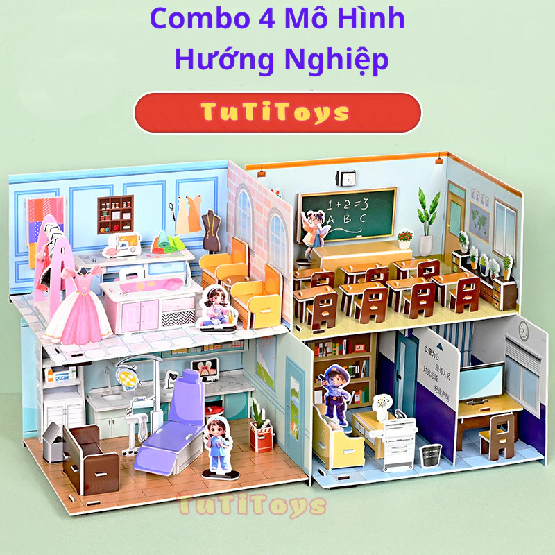 (LOẠI TO) Bộ tranh ghép 3D mô hình ngôi nhà bằng giấy xốp giúp bé phát triển tư duy, sáng tạo, tính