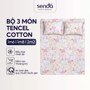 Bộ ga gối 3 món Lụa Tencel Cotton Sen Đá Home Bedding cao cấp họa tiết, set 2 vỏ gối, 1 ga giường bo chun 1m6 1m8 2m 2m2